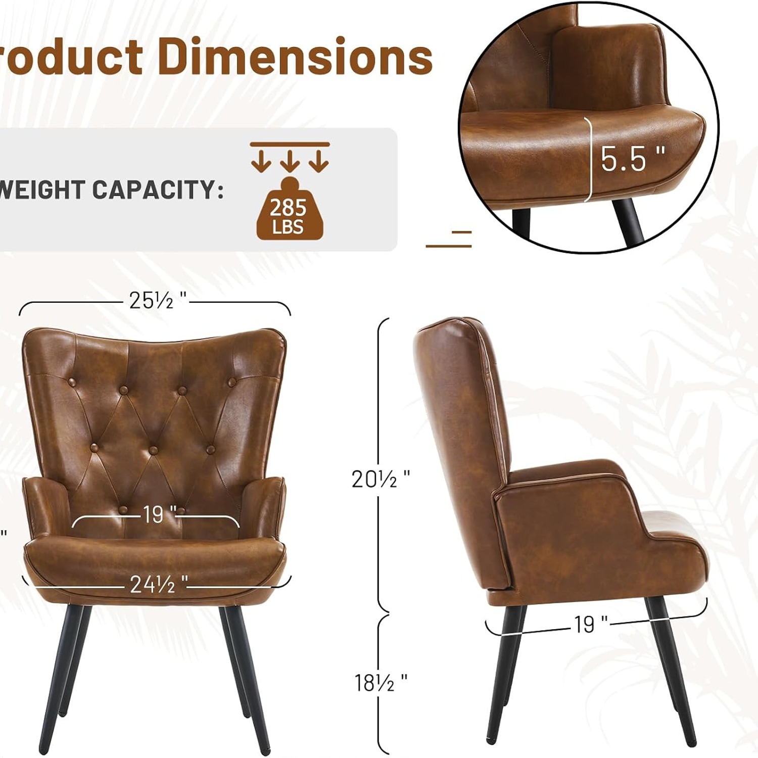 Furniliving Brown Faux Leather Wingback Armchair: image 2