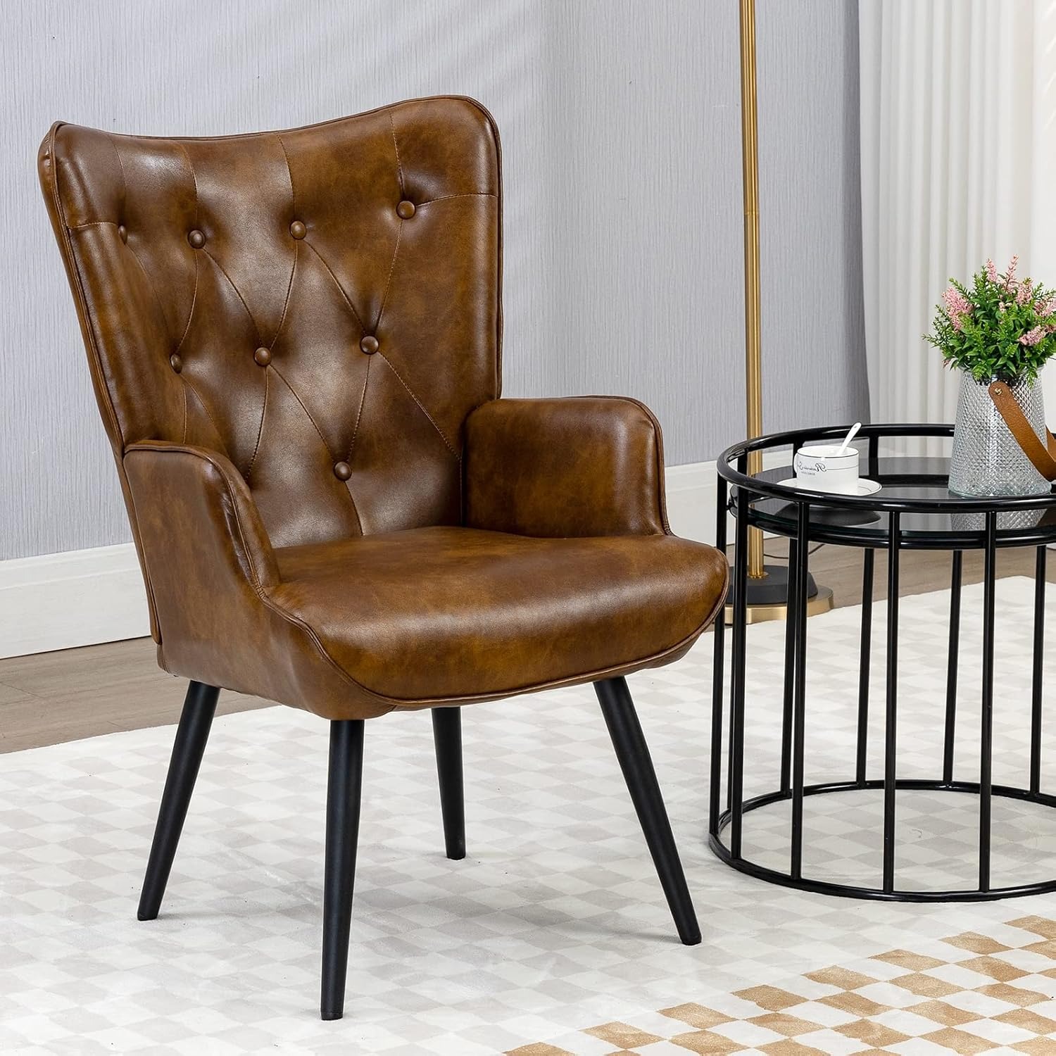 Furniliving Brown Faux Leather Wingback Armchair: image 3