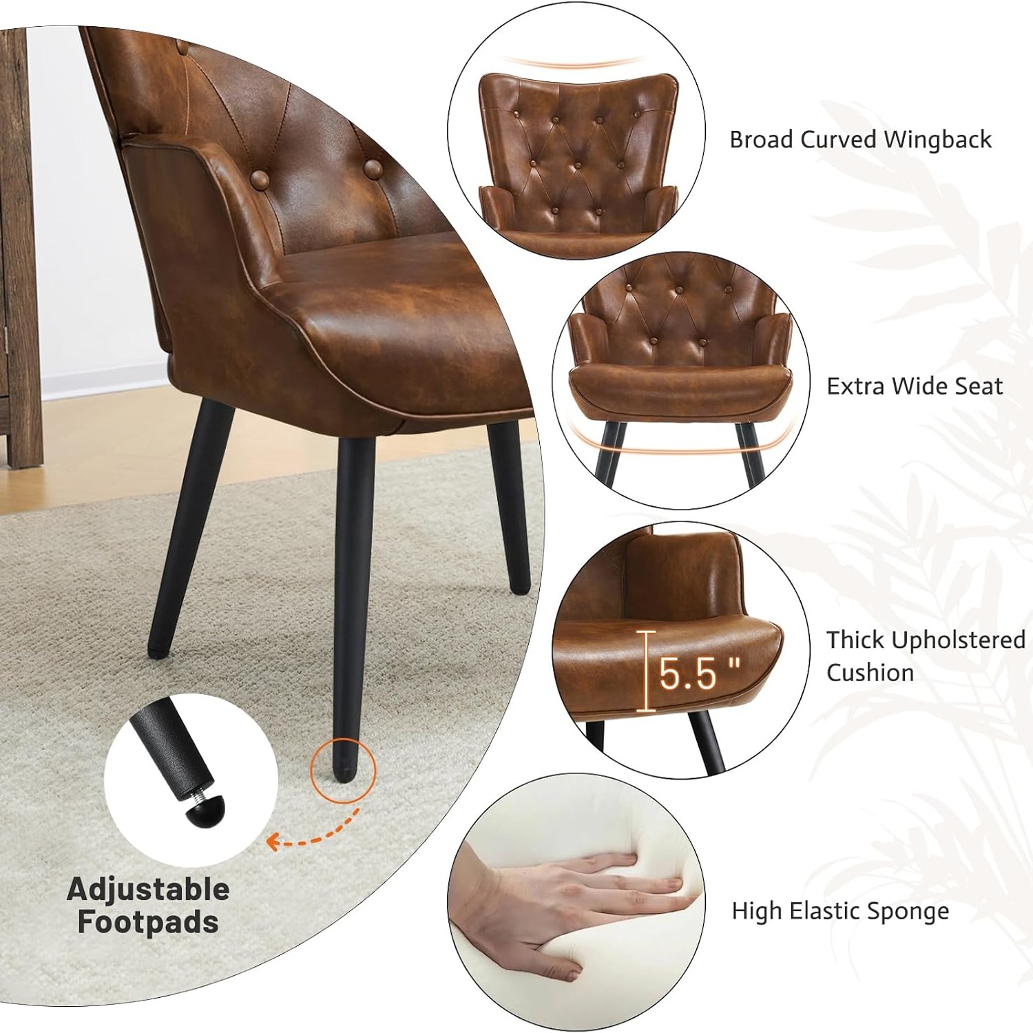 Furniliving Brown Faux Leather Wingback Armchair: image 5