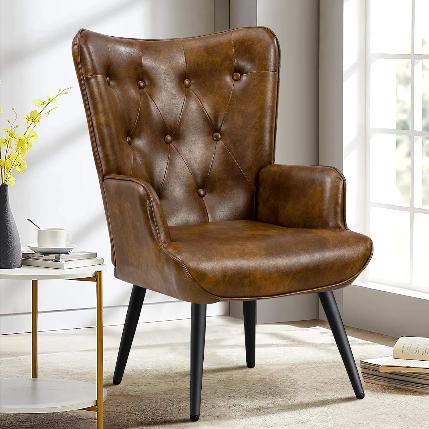 Furniliving Brown Faux Leather Wingback Armchair: image 1