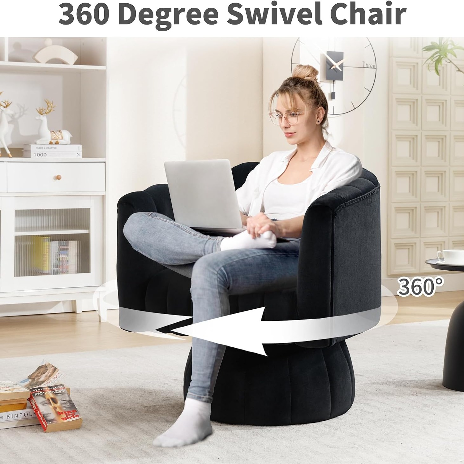 YUUIJOAA Velvet Swivel Barrel Accent Chair: image 3