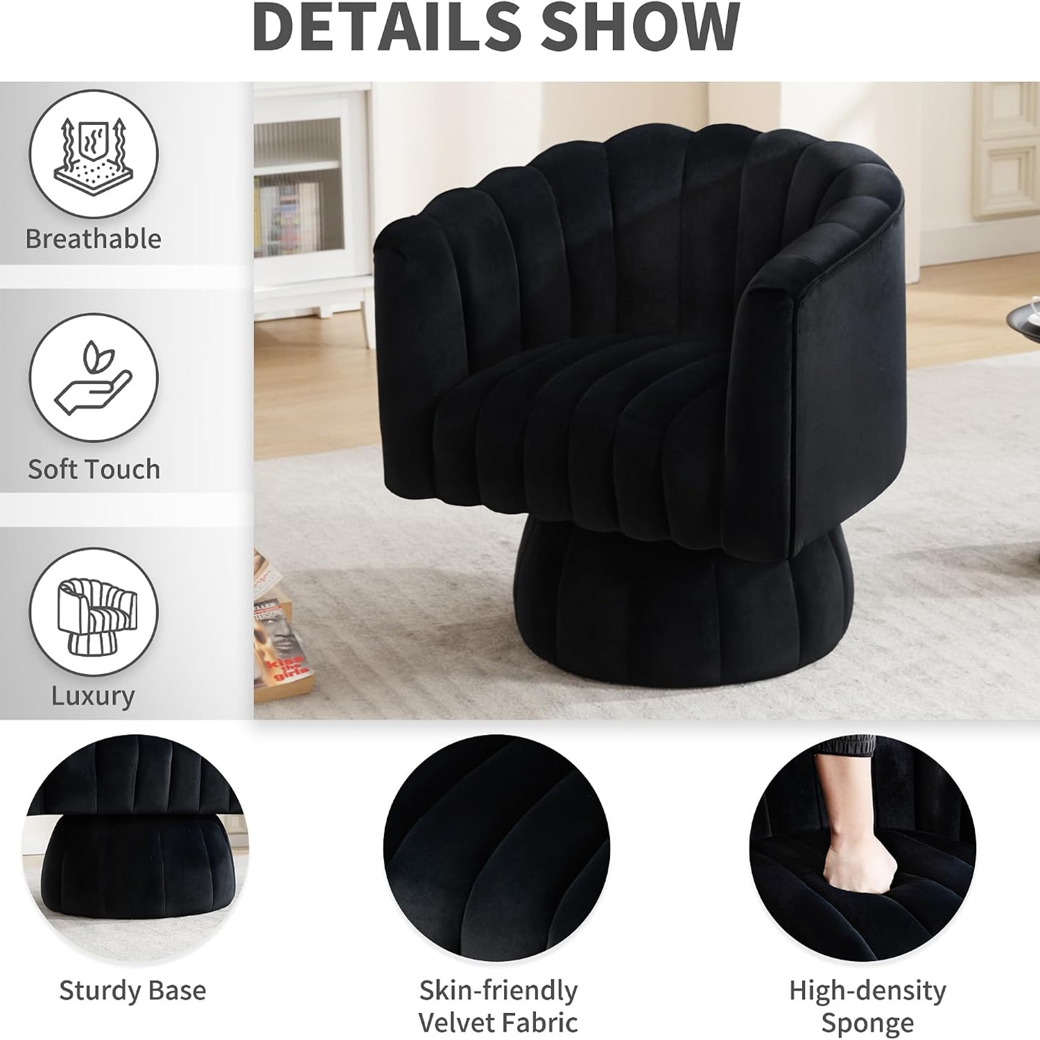 YUUIJOAA Velvet Swivel Barrel Accent Chair: image 4