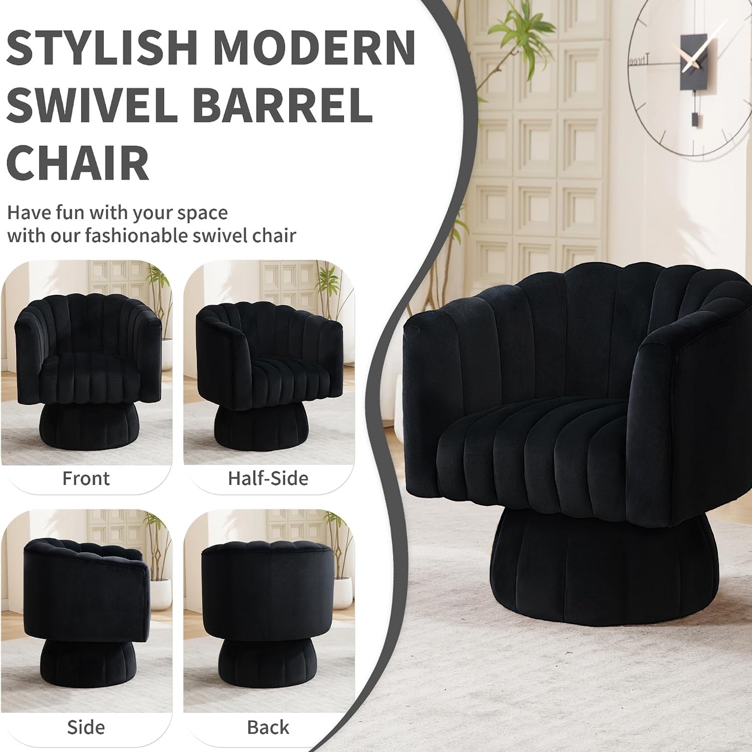 YUUIJOAA Velvet Swivel Barrel Accent Chair: image 6