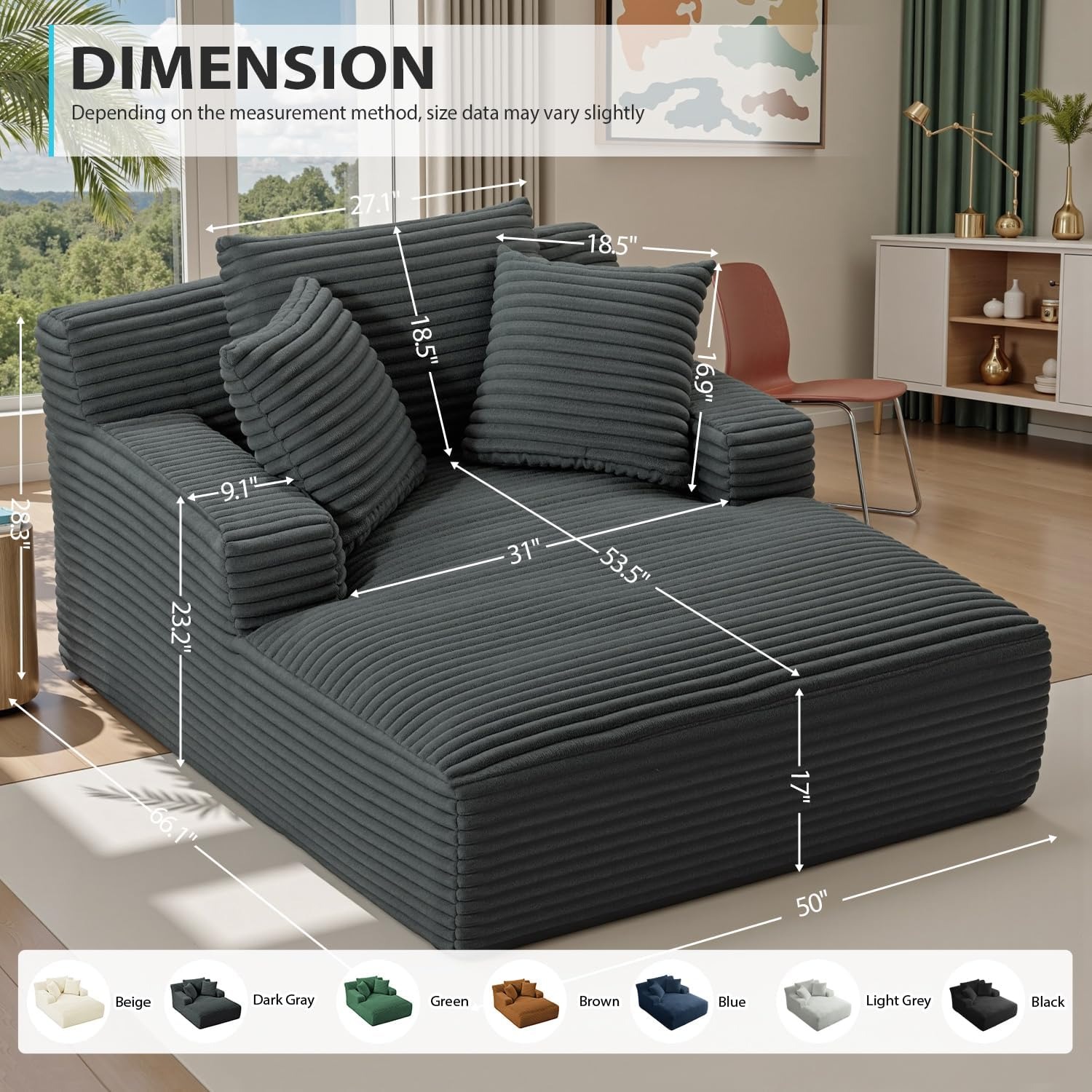 Ivoros Oversized Corduroy Chaise Lounge