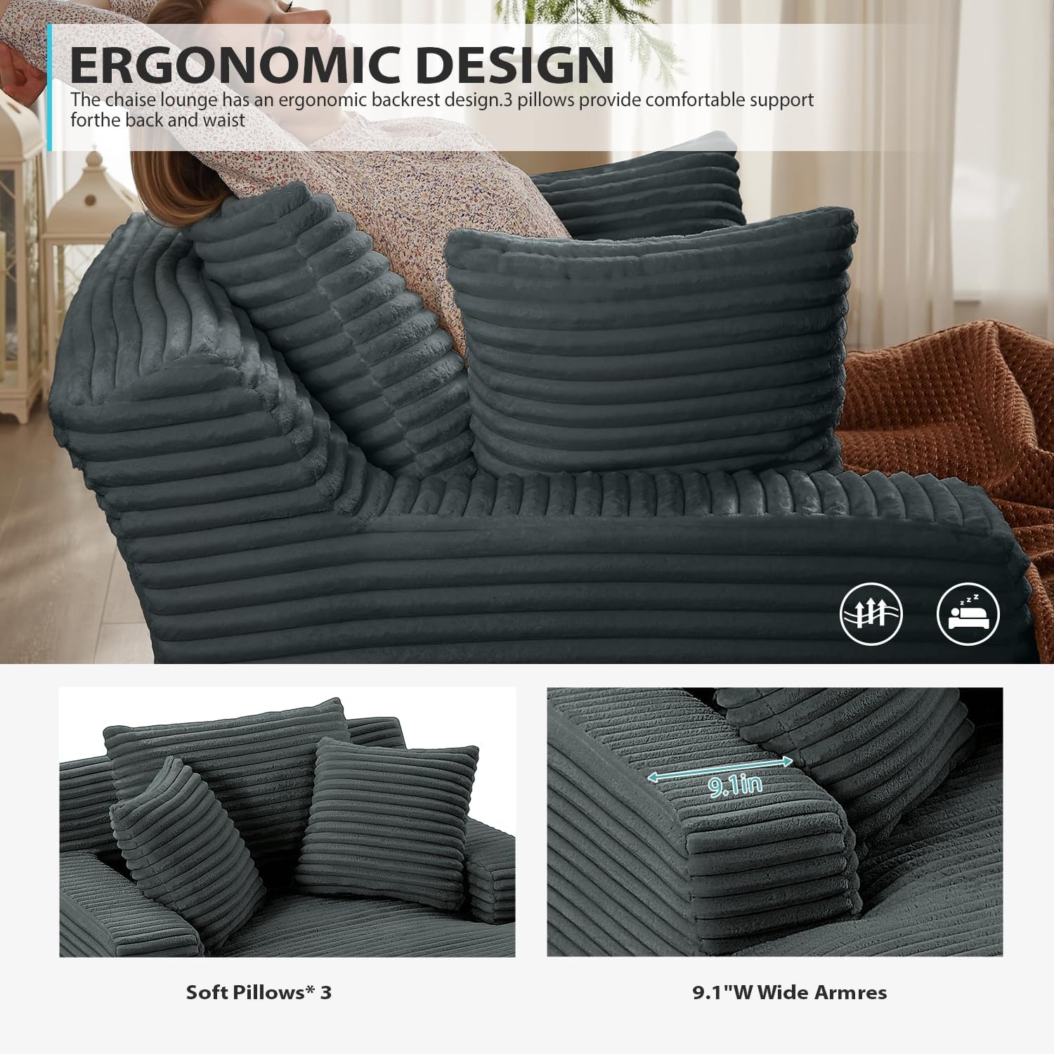Ivoros Oversized Corduroy Chaise Lounge