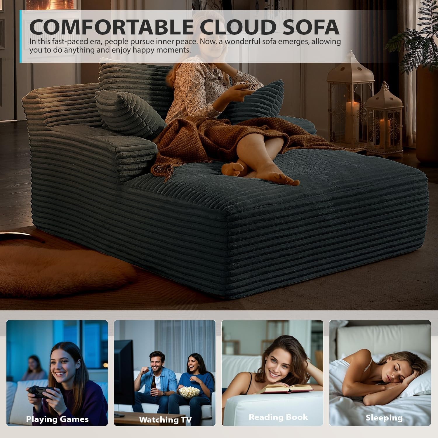 Ivoros Oversized Corduroy Chaise Lounge: image 7