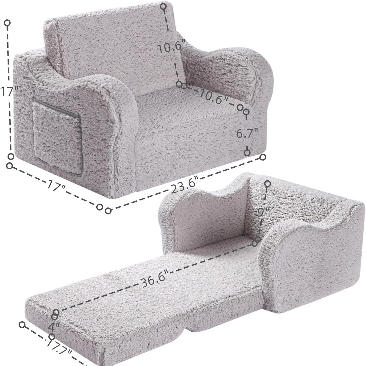 MOMCAYWEX Sherpa Kids Fold Out Couch: image 3