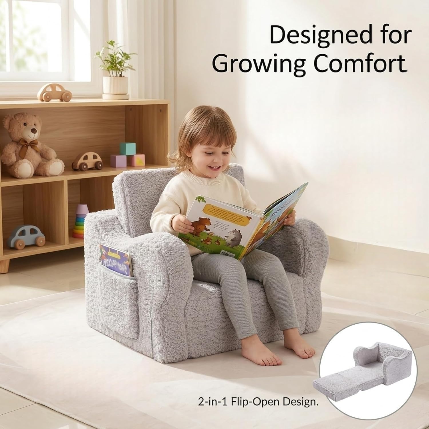 MOMCAYWEX Sherpa Kids Fold Out Couch: image 5