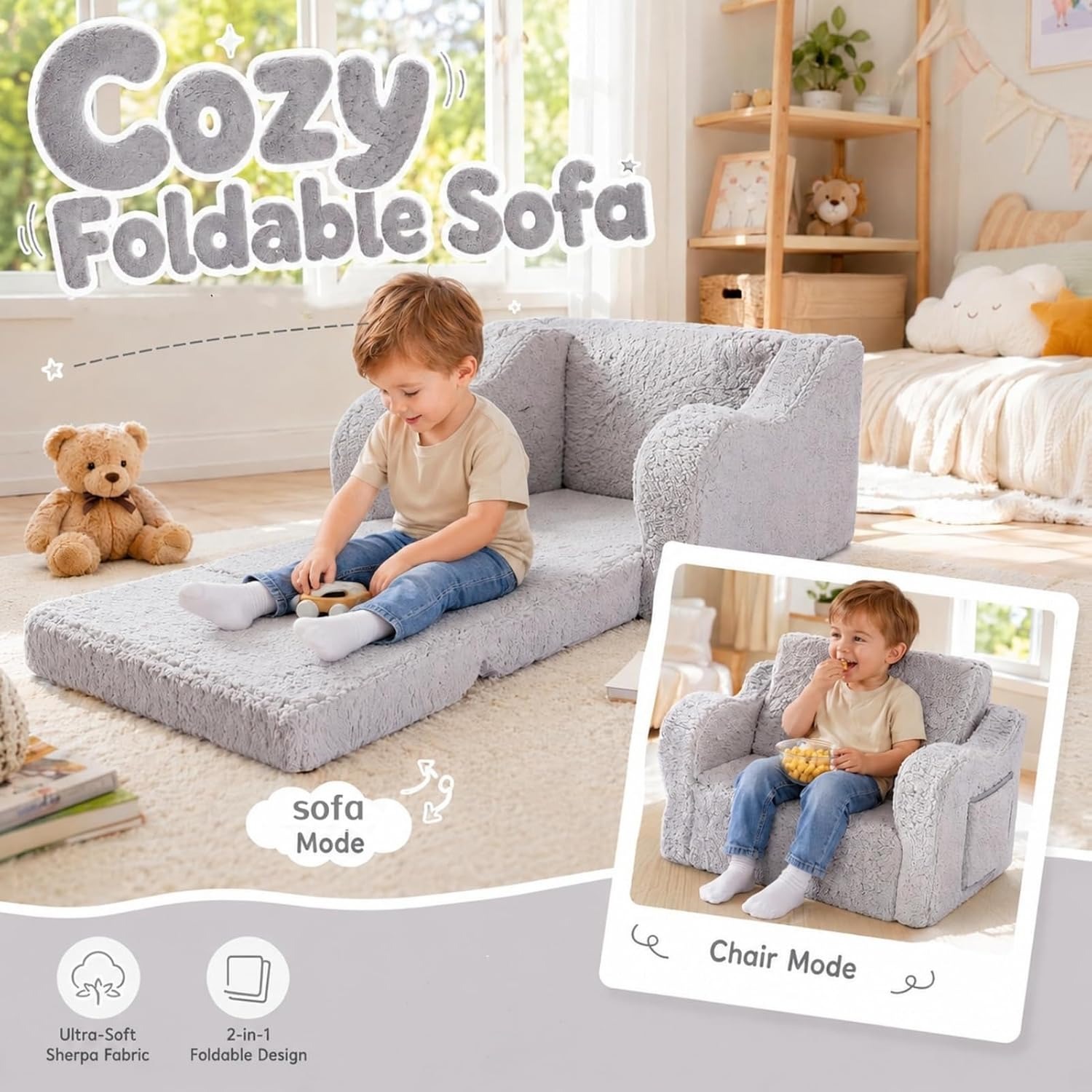 MOMCAYWEX Sherpa Kids Fold Out Couch: image 6