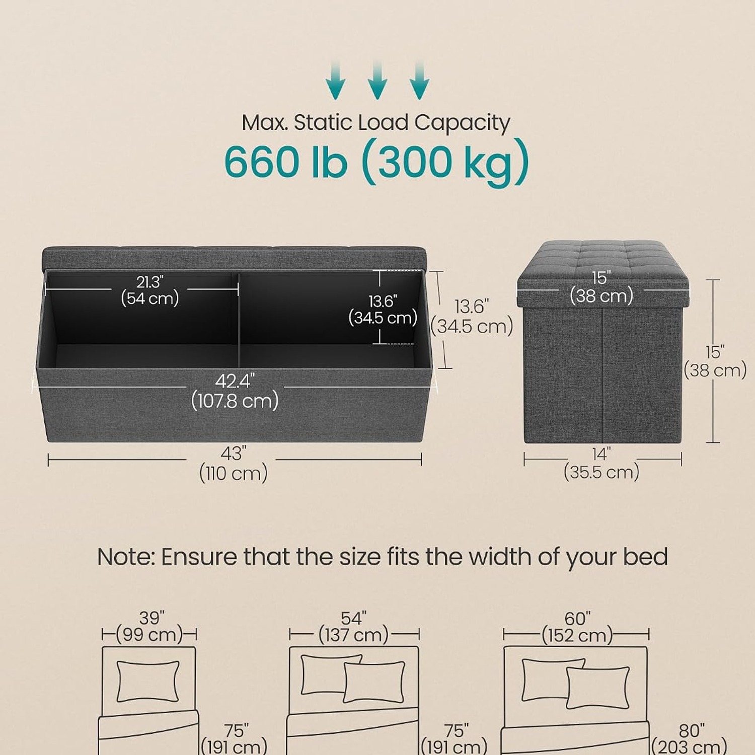 SONGMICS Folding Storage Ottoman Bench