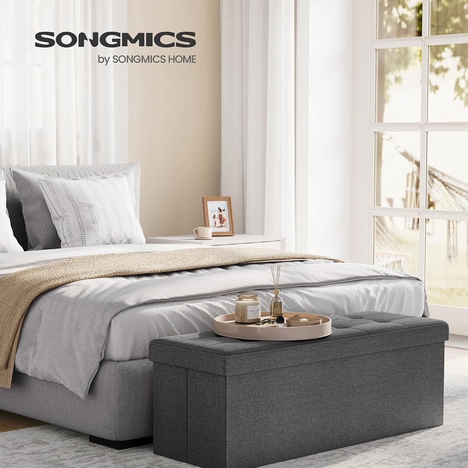 SONGMICS Folding Storage Ottoman Bench