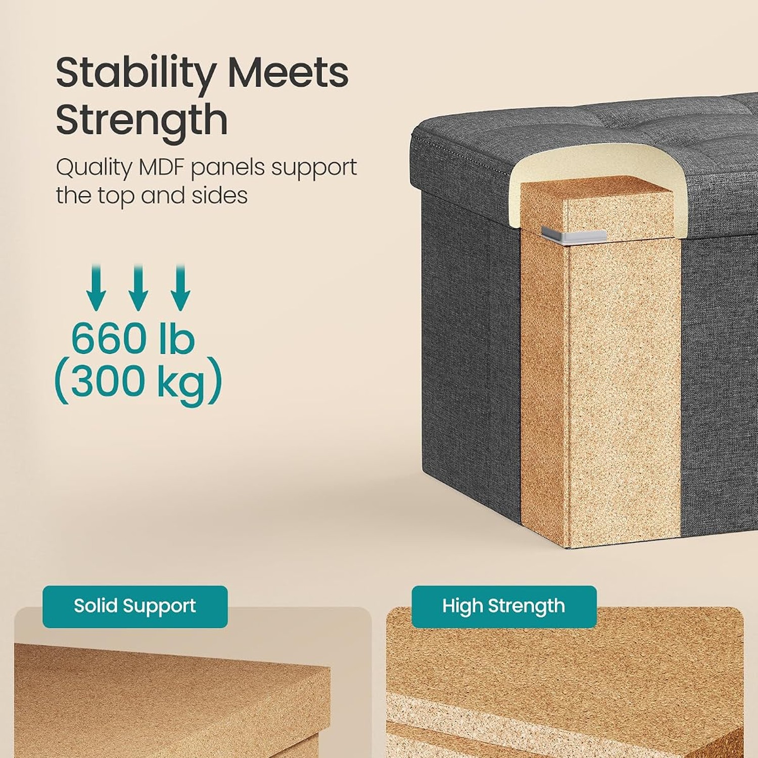 SONGMICS Folding Storage Ottoman Bench