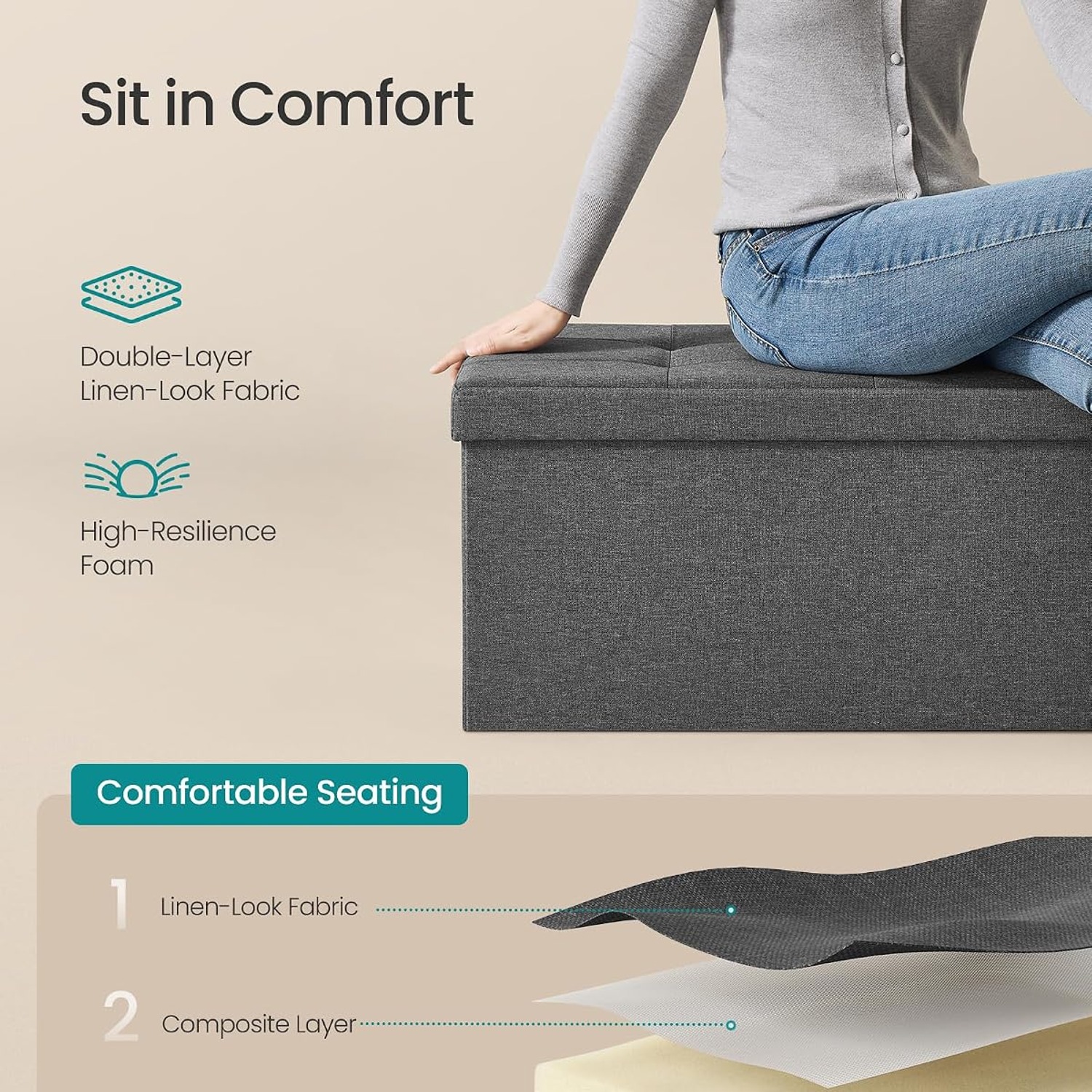 SONGMICS Folding Storage Ottoman Bench