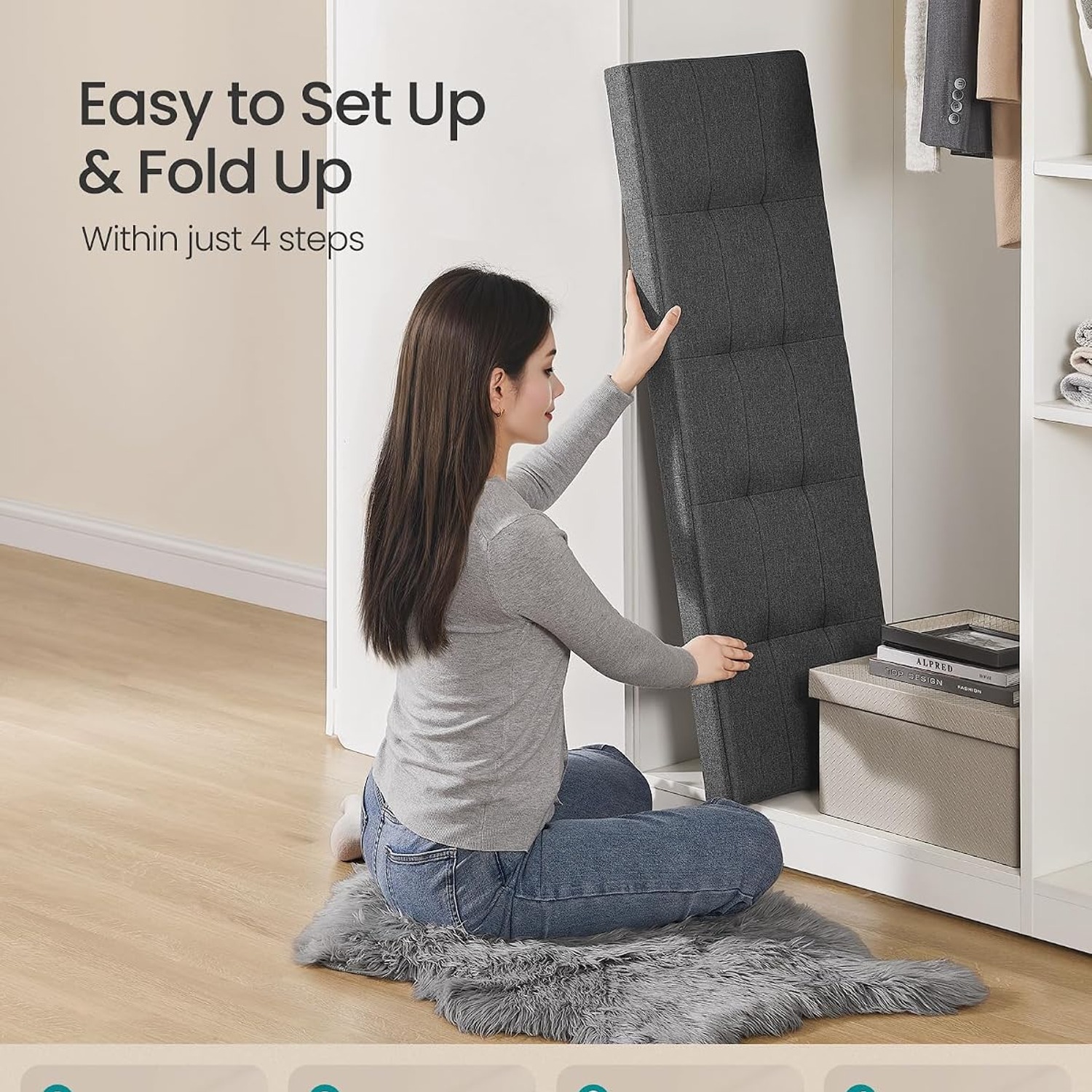 SONGMICS Folding Storage Ottoman Bench