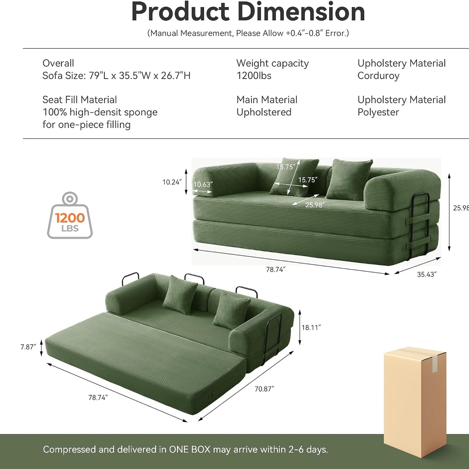 QQR Convertible Corduroy Sofa Bed