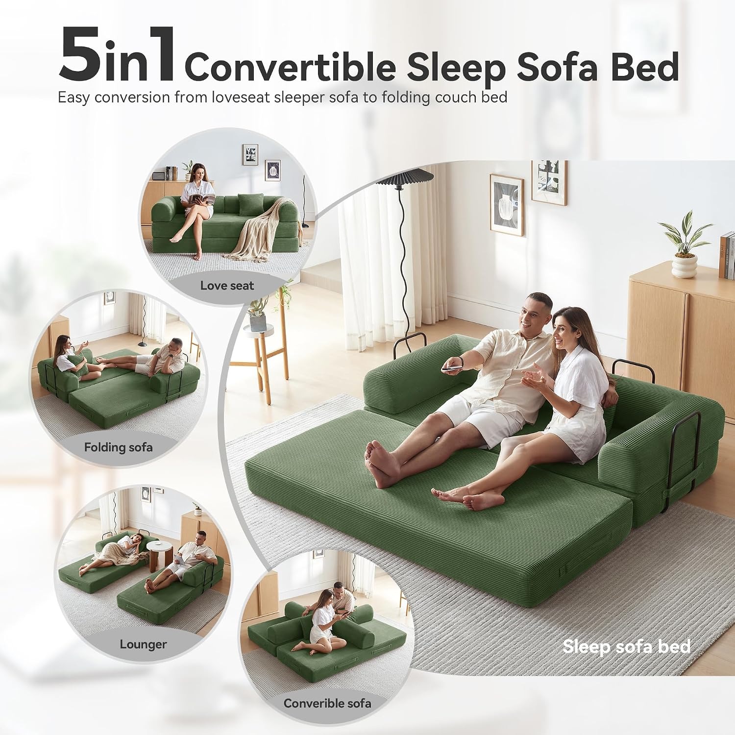 QQR Convertible Corduroy Sofa Bed