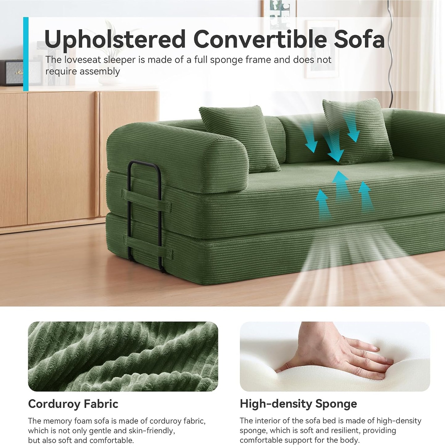 QQR Convertible Corduroy Sofa Bed