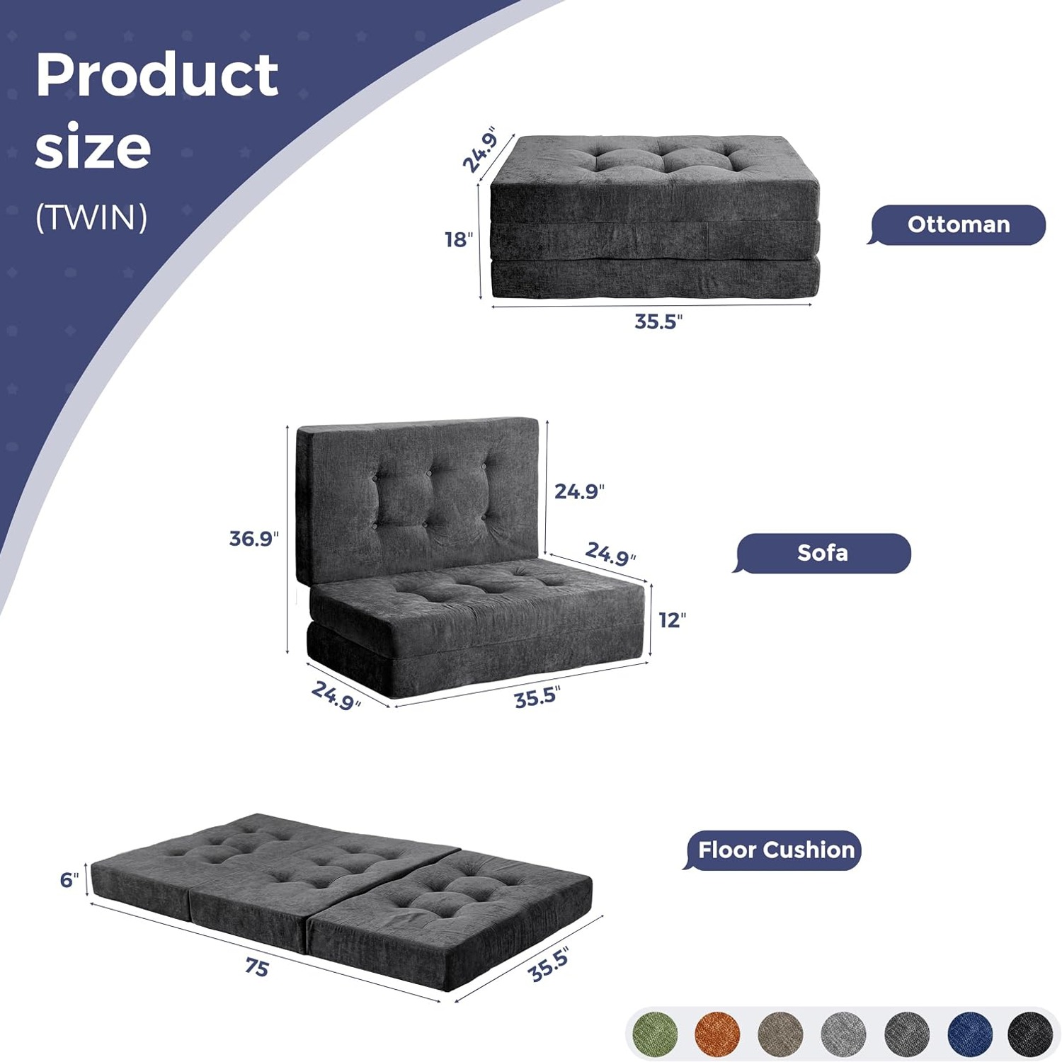 MAXYOYO Twin Folding Floor Sofa Bed