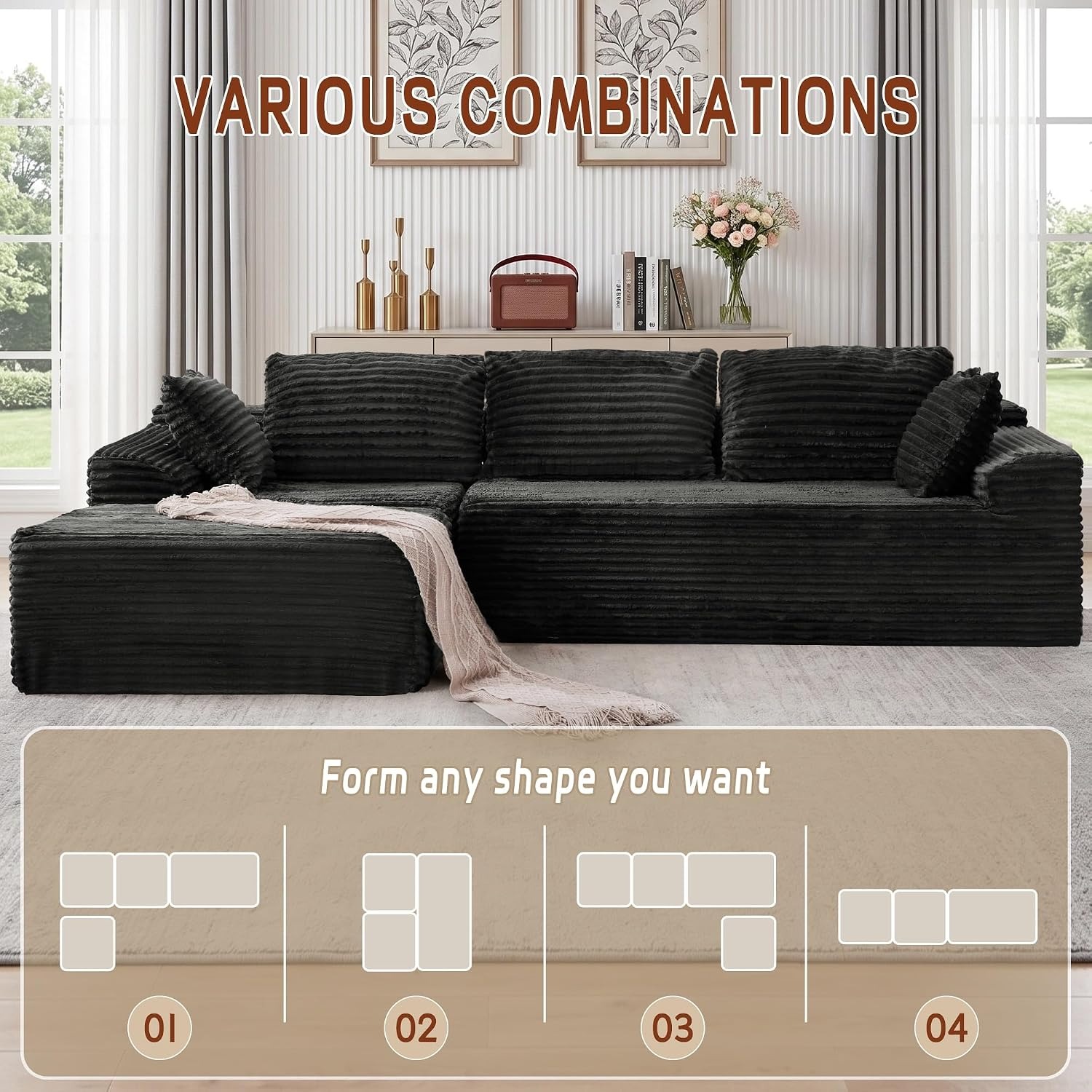 Korser L-Shaped Corduroy Sectional Sofa