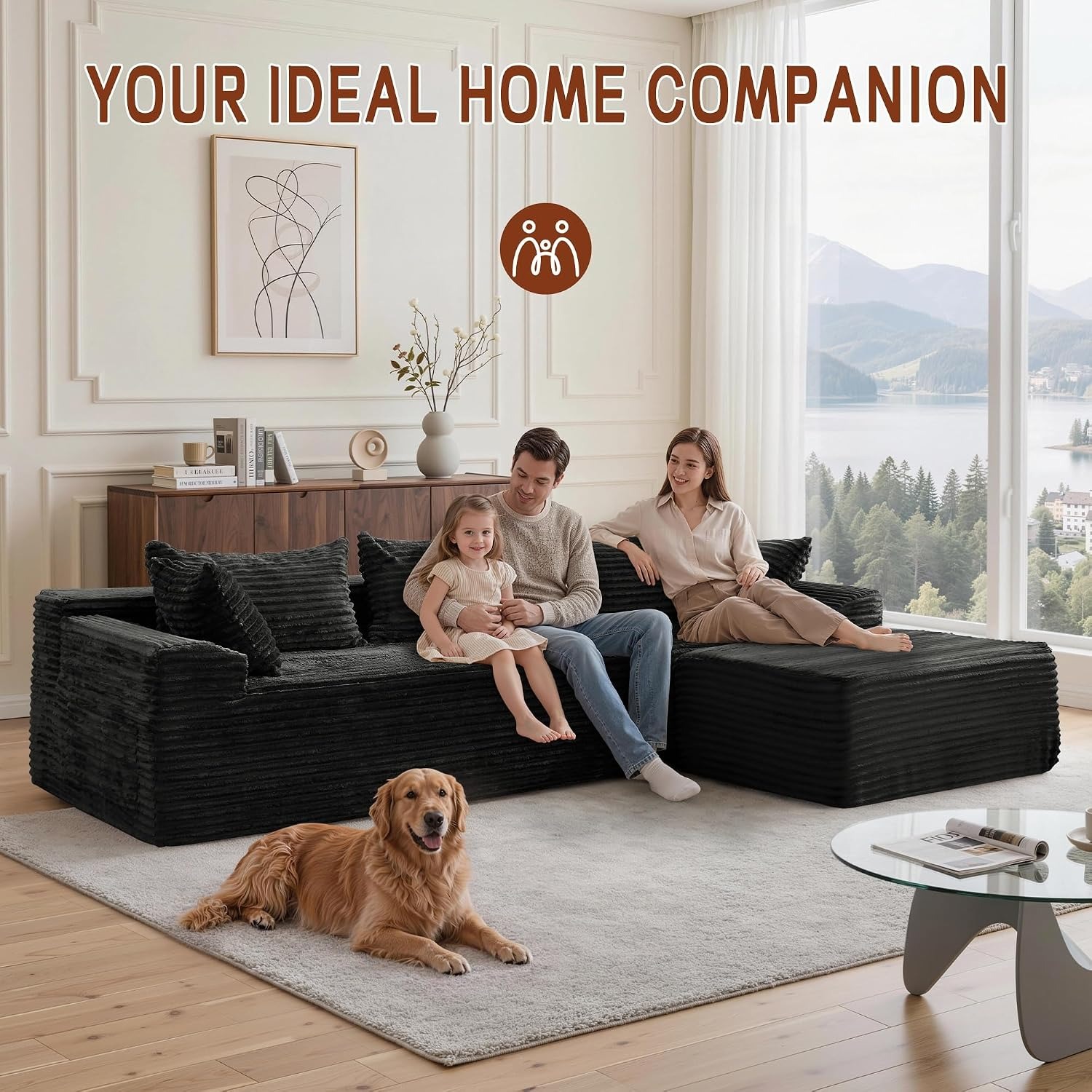 Korser L-Shaped Corduroy Sectional Sofa
