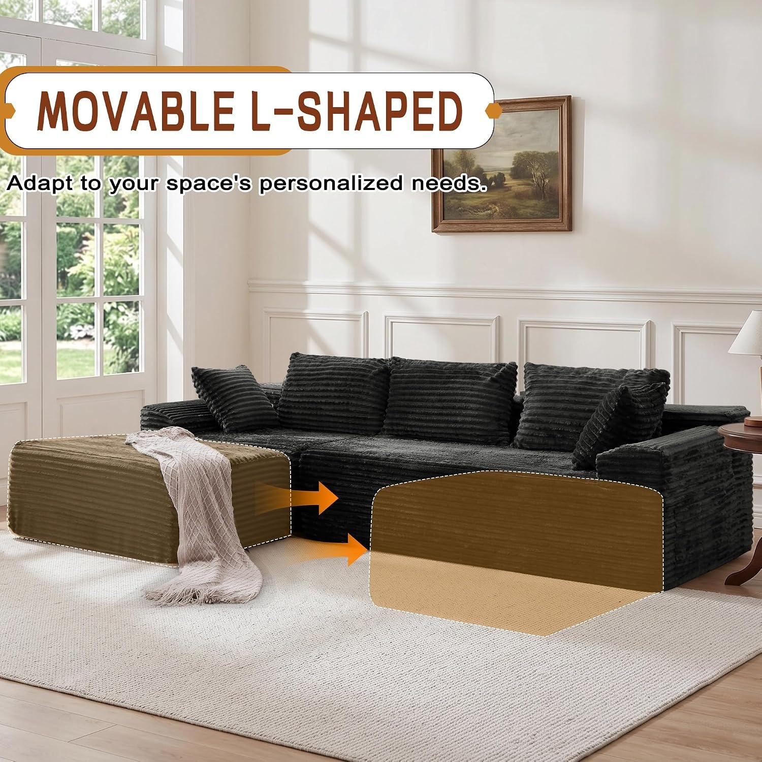 Korser L-Shaped Corduroy Sectional Sofa