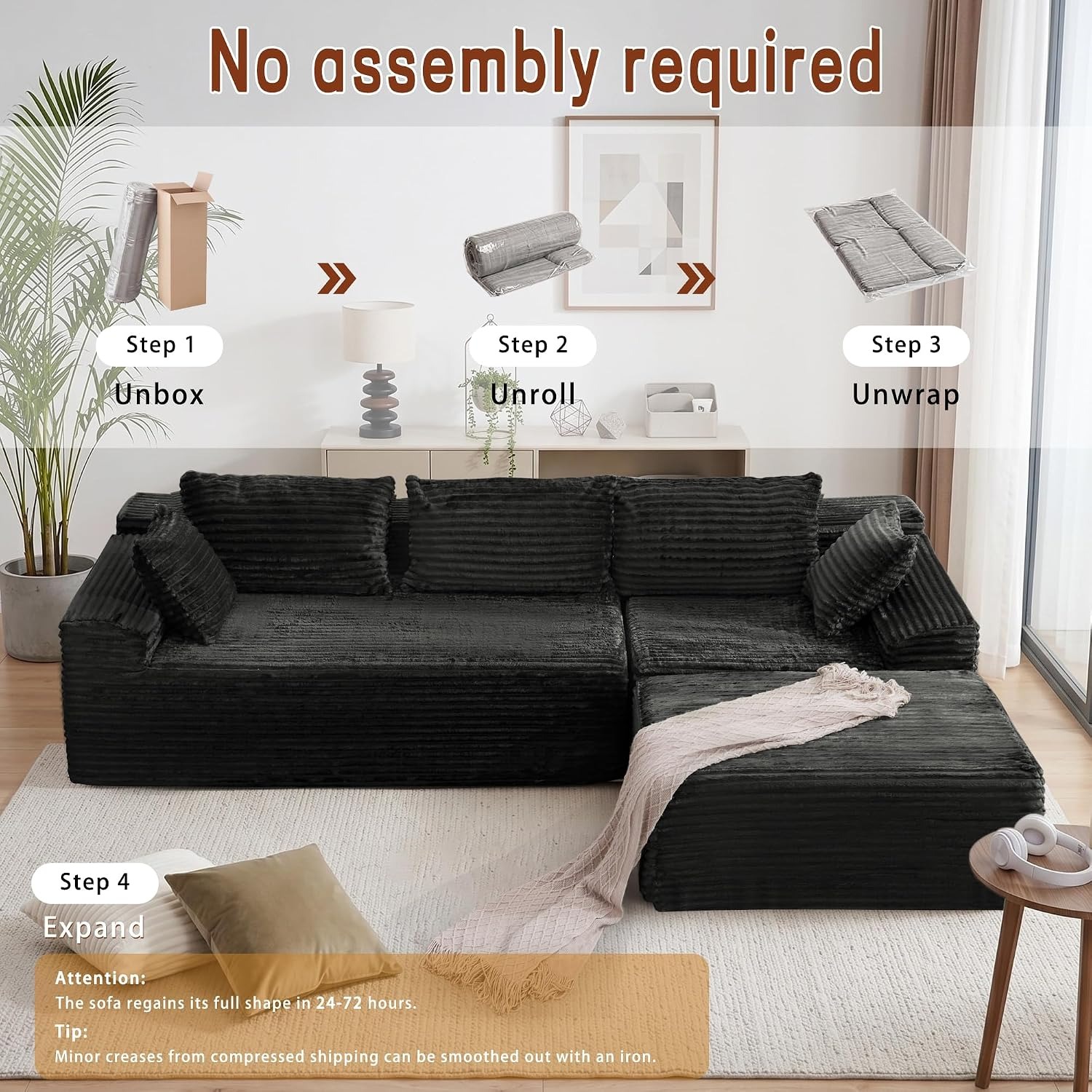 Korser L-Shaped Corduroy Sectional Sofa: image 7