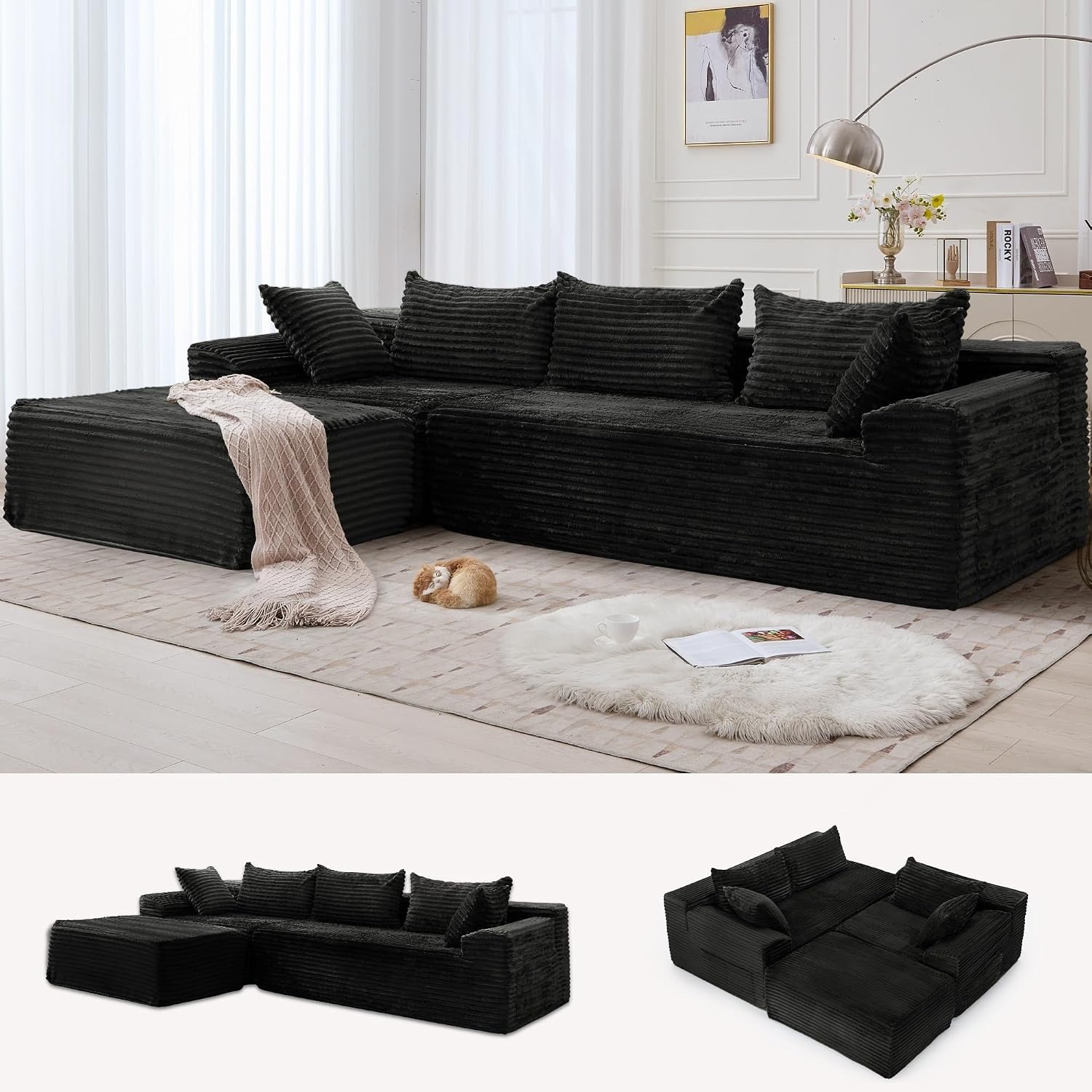 Korser L-Shaped Corduroy Sectional Sofa: image 1