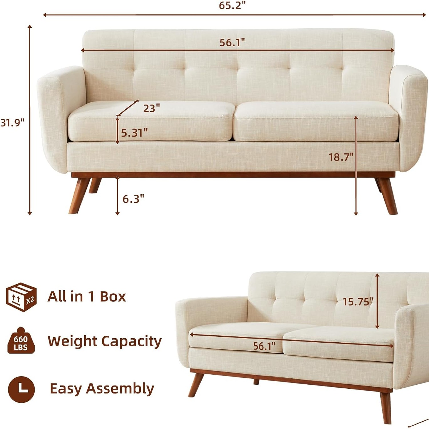 Kingfun Tufted Loveseat Sofa