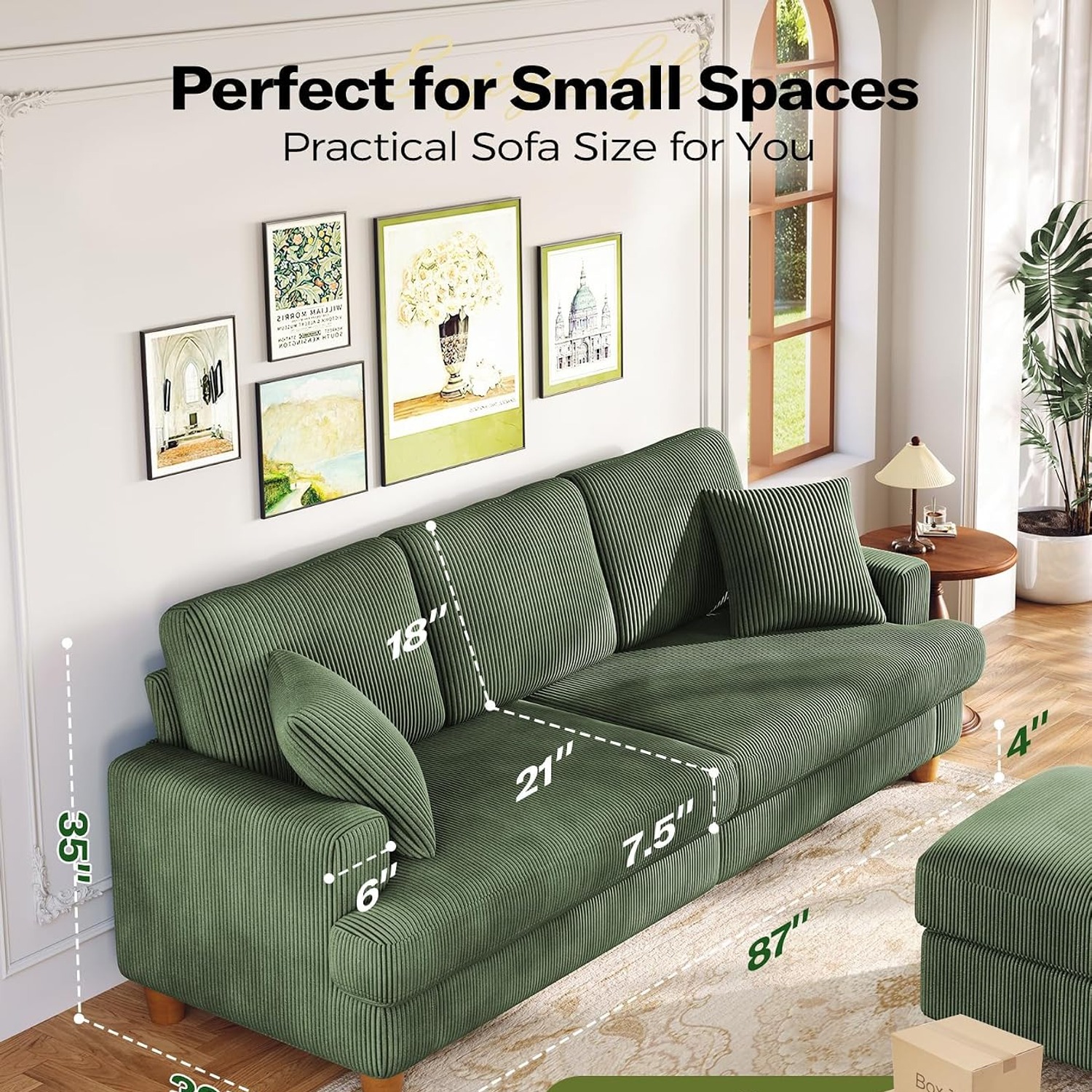 Kidirect 87-Inch Green Corduroy Three Seater Sofa
