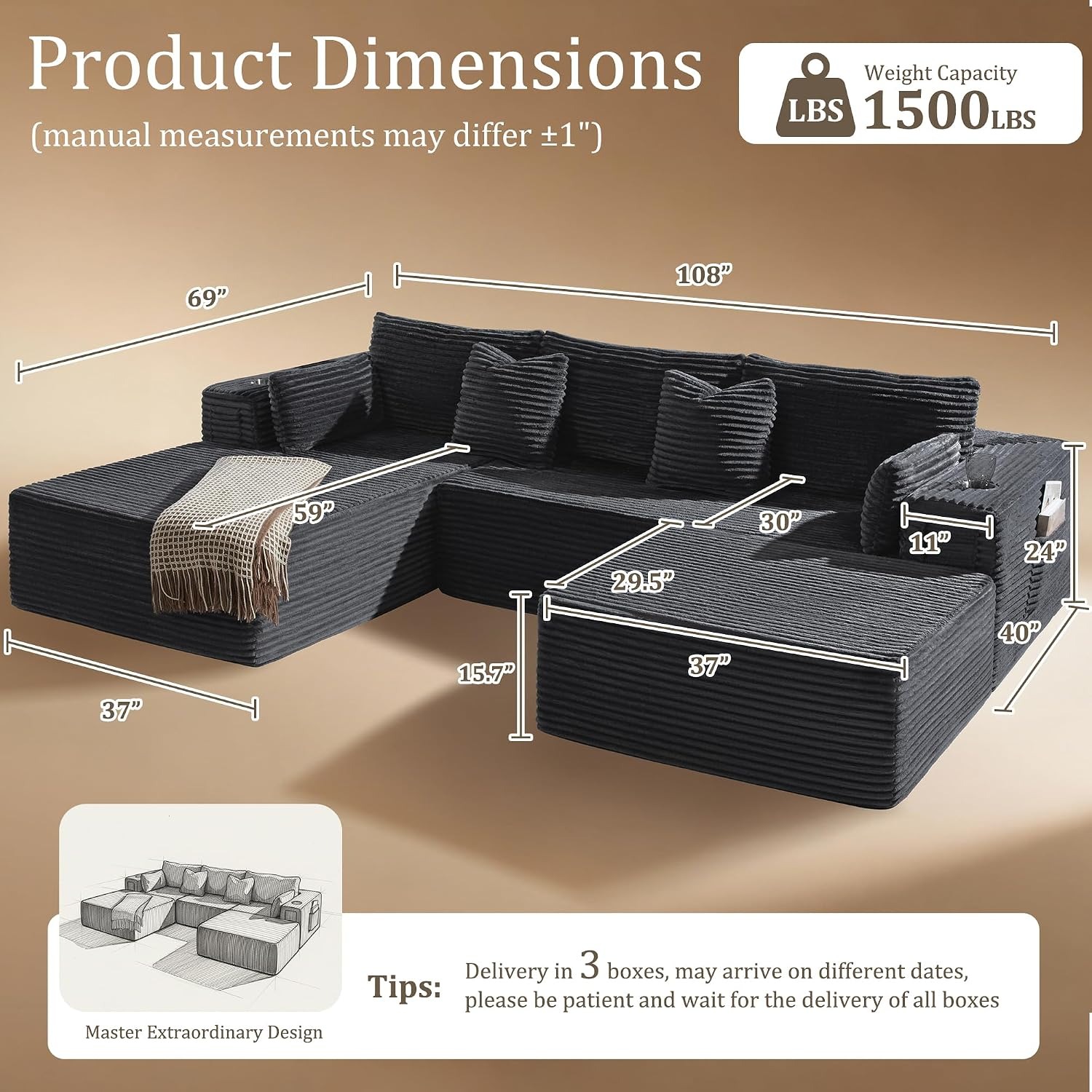 VYUXWO Dark Grey Modular Sectional Sofa