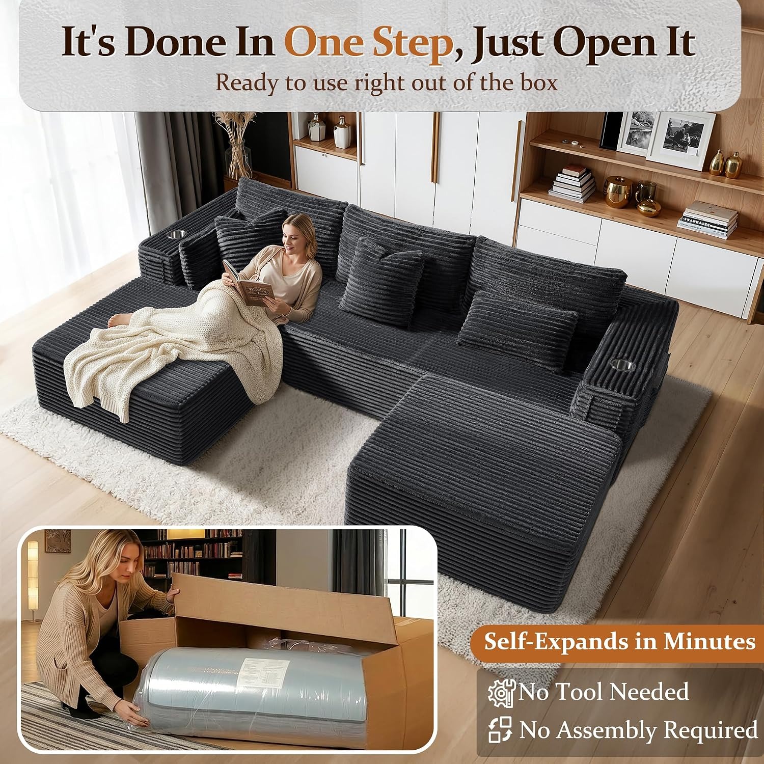 VYUXWO Dark Grey Modular Sectional Sofa