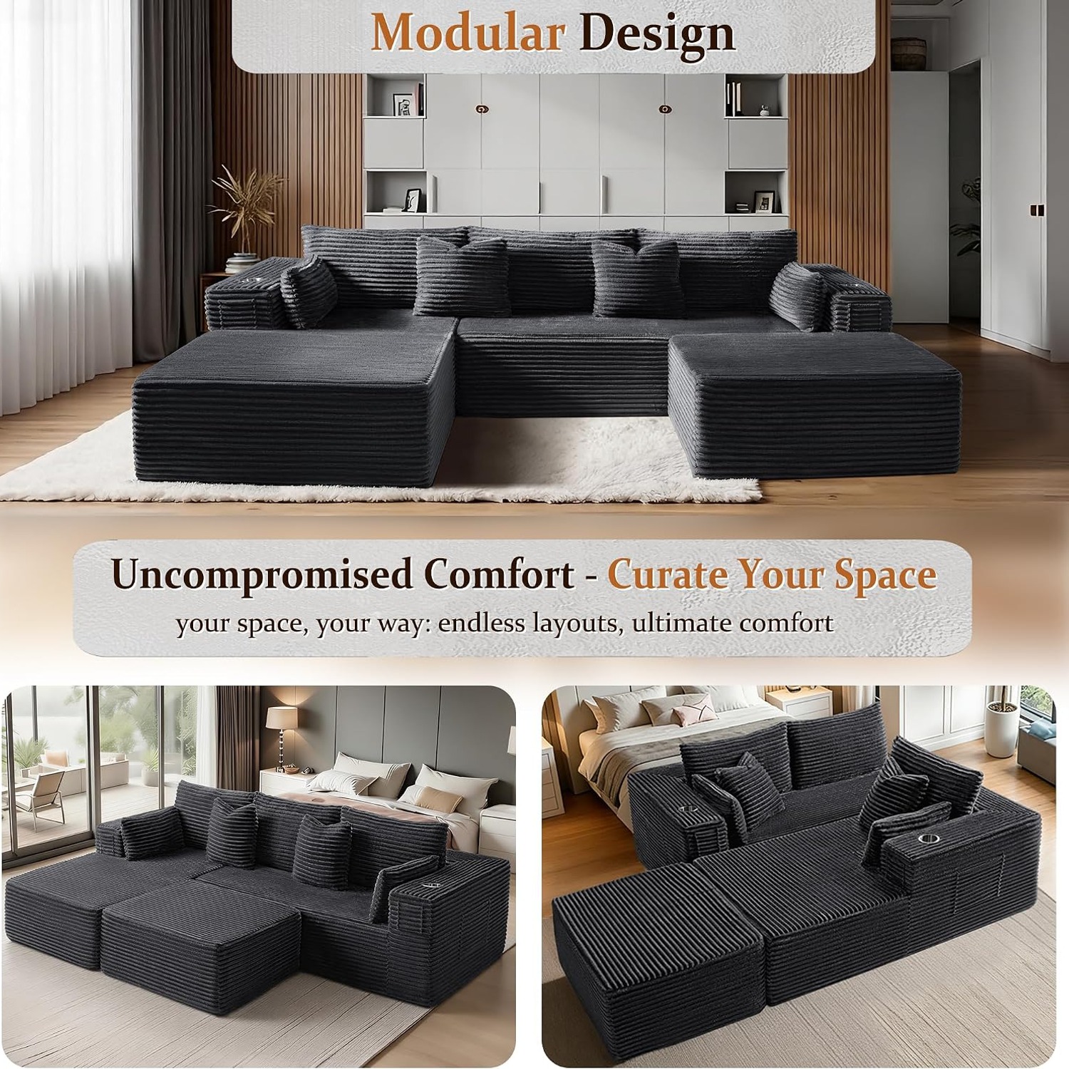 VYUXWO Dark Grey Modular Sectional Sofa