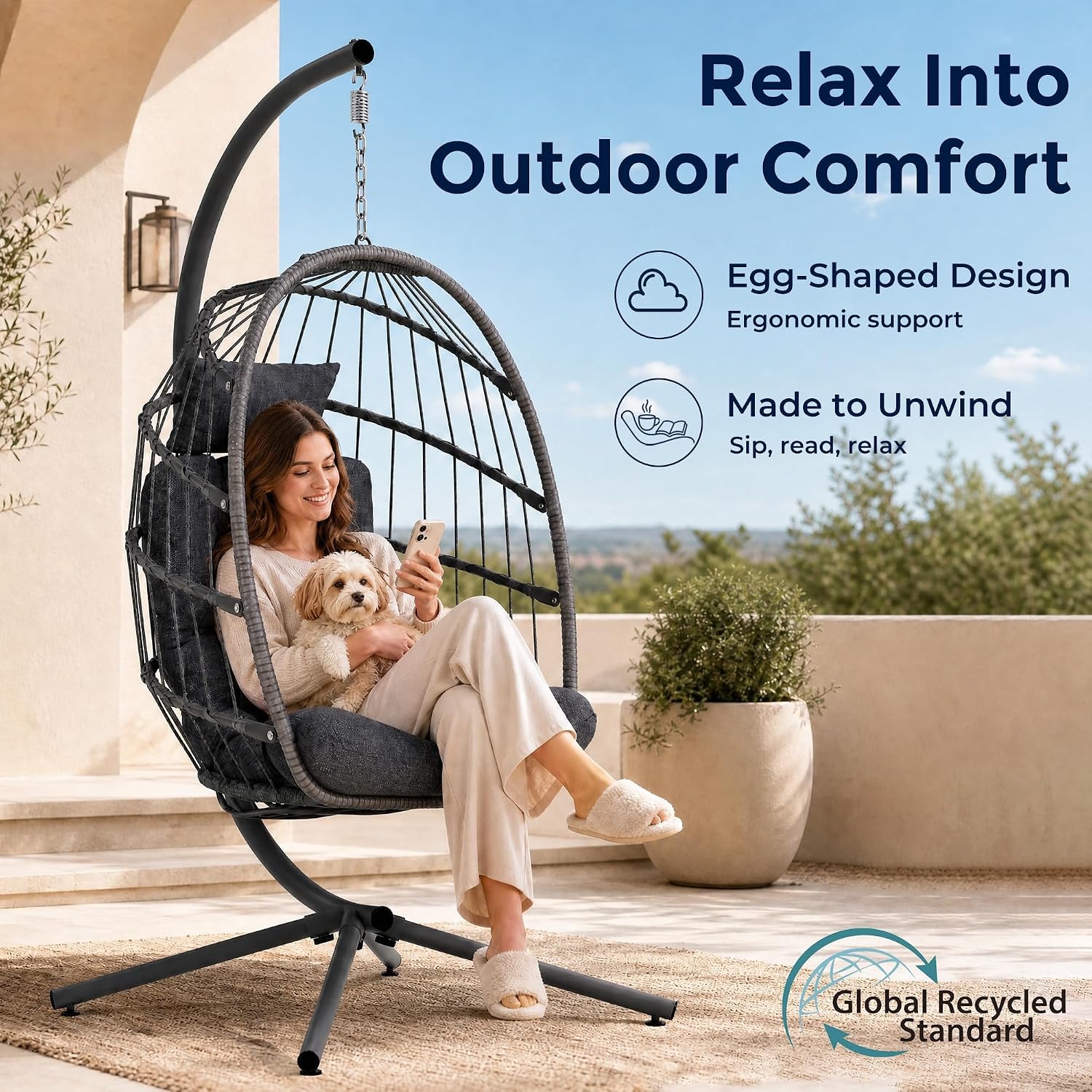 SWITTE Hanging Egg Chair with Stand