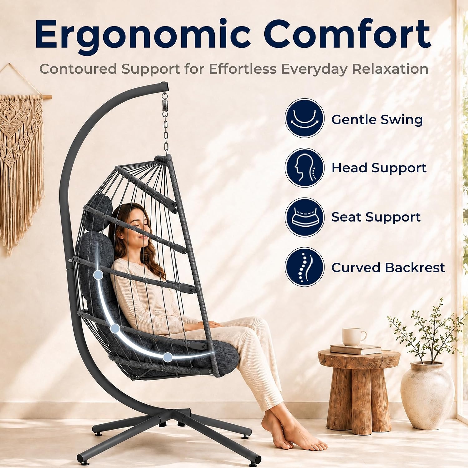 SWITTE Hanging Egg Chair with Stand