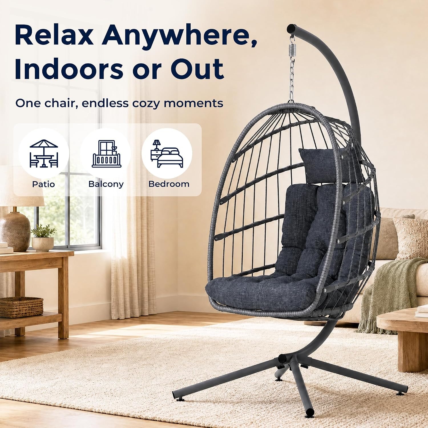 SWITTE Hanging Egg Chair with Stand: image 8
