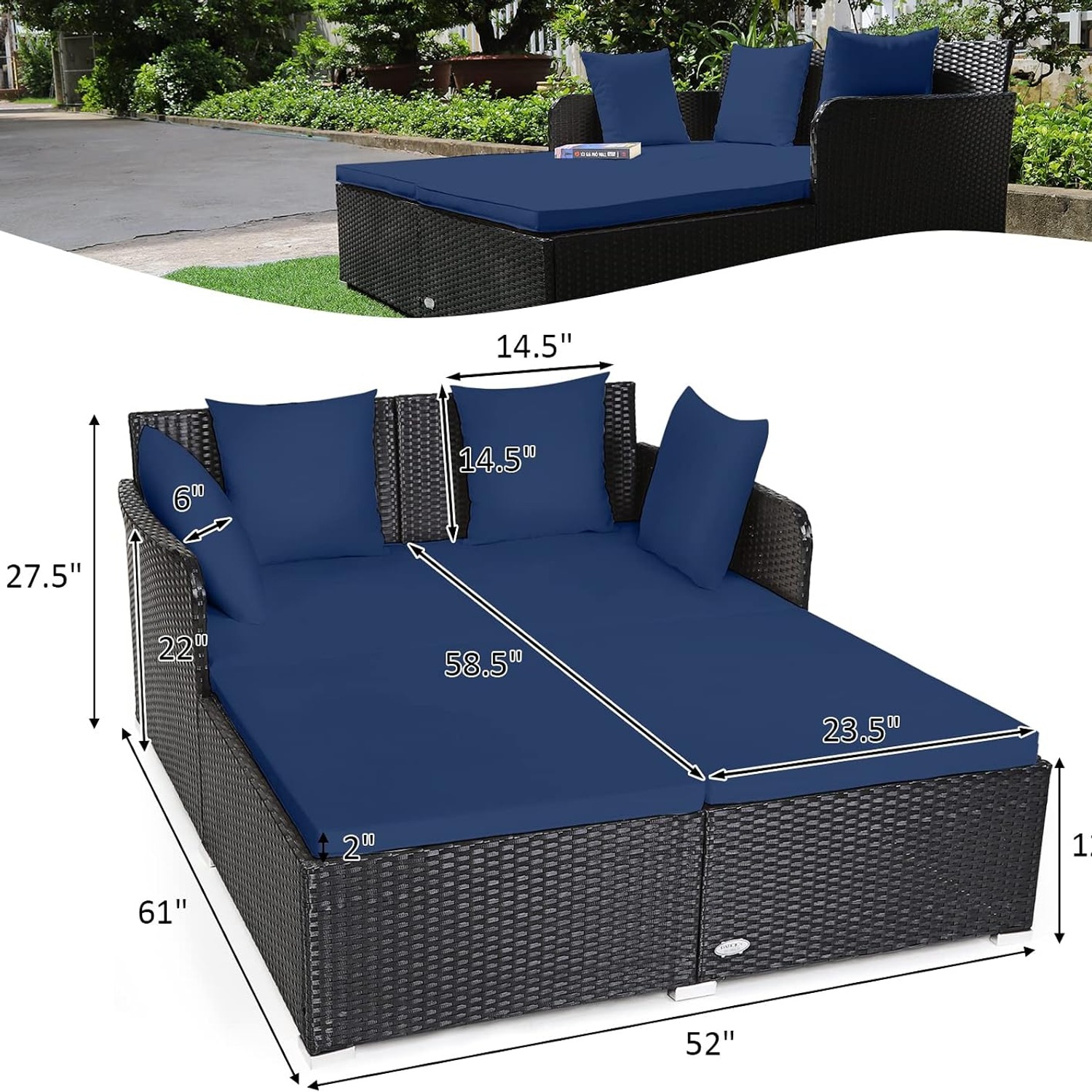 Tangkula Outdoor Wicker Daybed