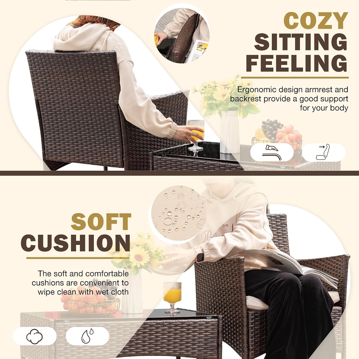 Homall Four-Piece Wicker Patio Conversation Set: image 2