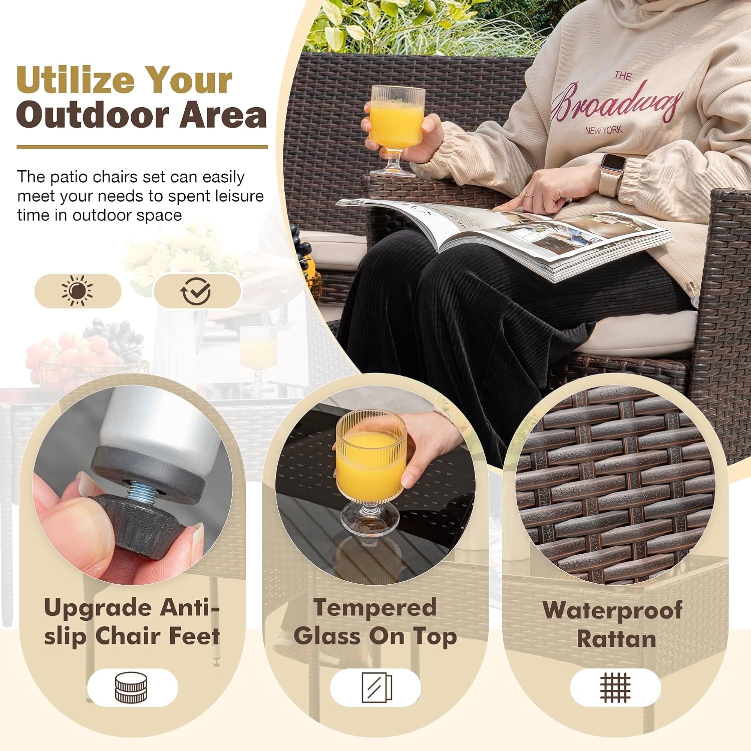 Homall Four-Piece Wicker Patio Conversation Set: image 3