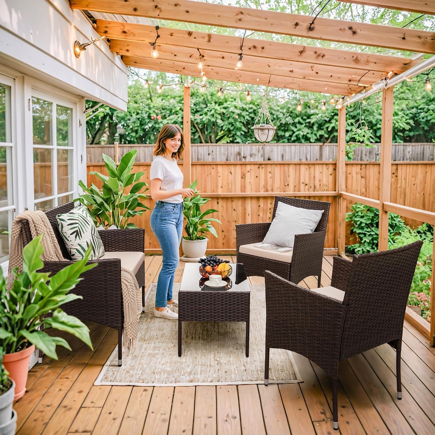 Homall Four-Piece Wicker Patio Conversation Set: image 4