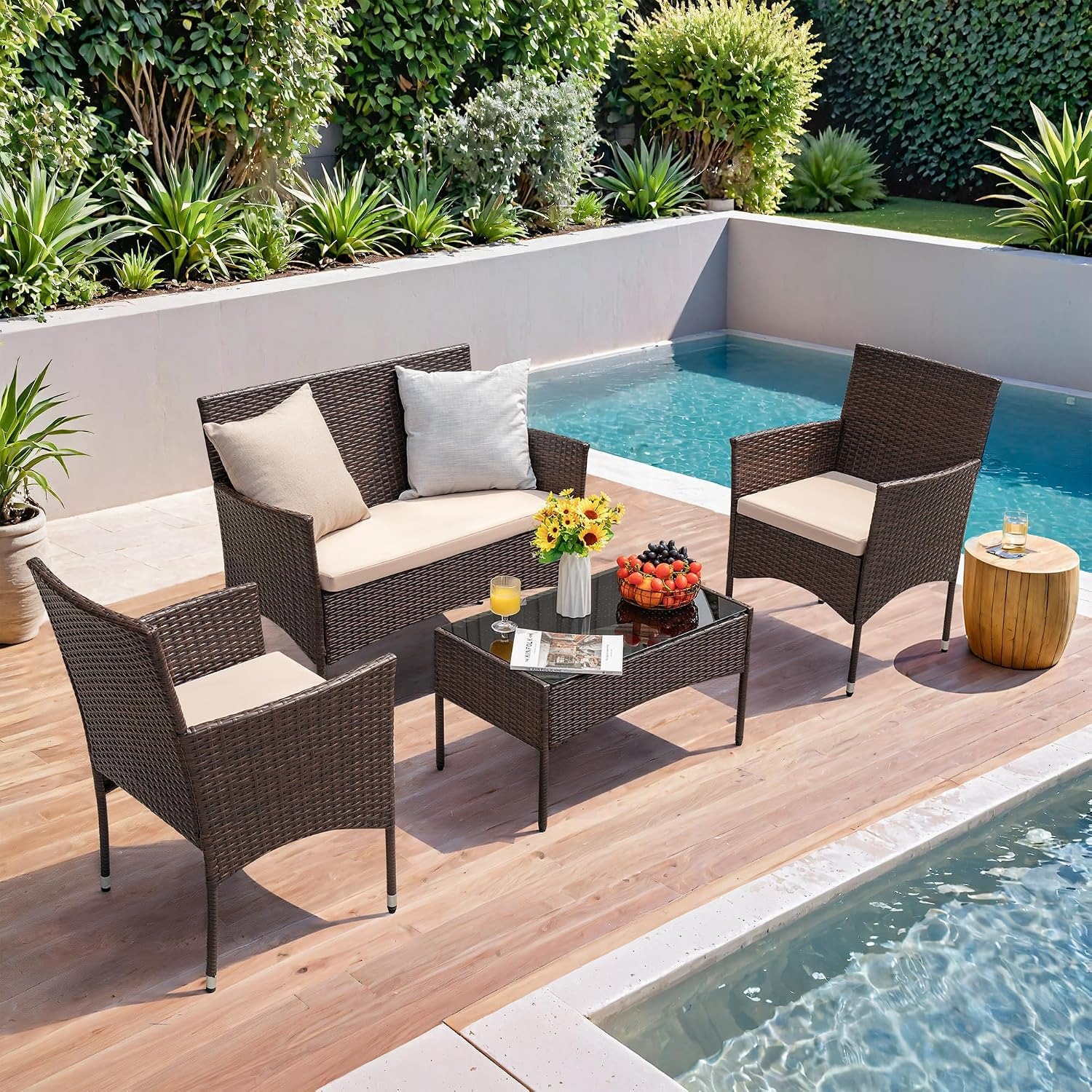 Homall Four-Piece Wicker Patio Conversation Set: image 5