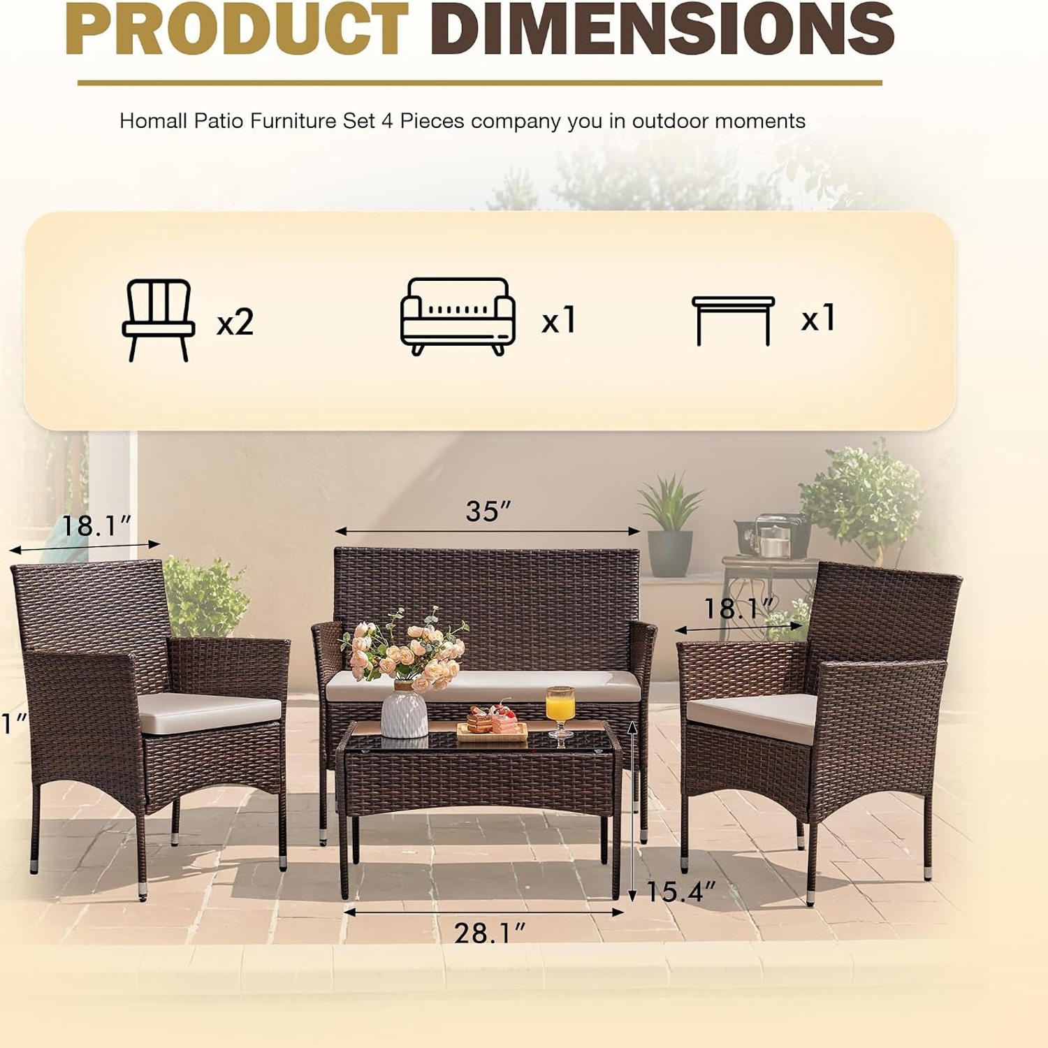 Homall Four-Piece Wicker Patio Conversation Set: image 6