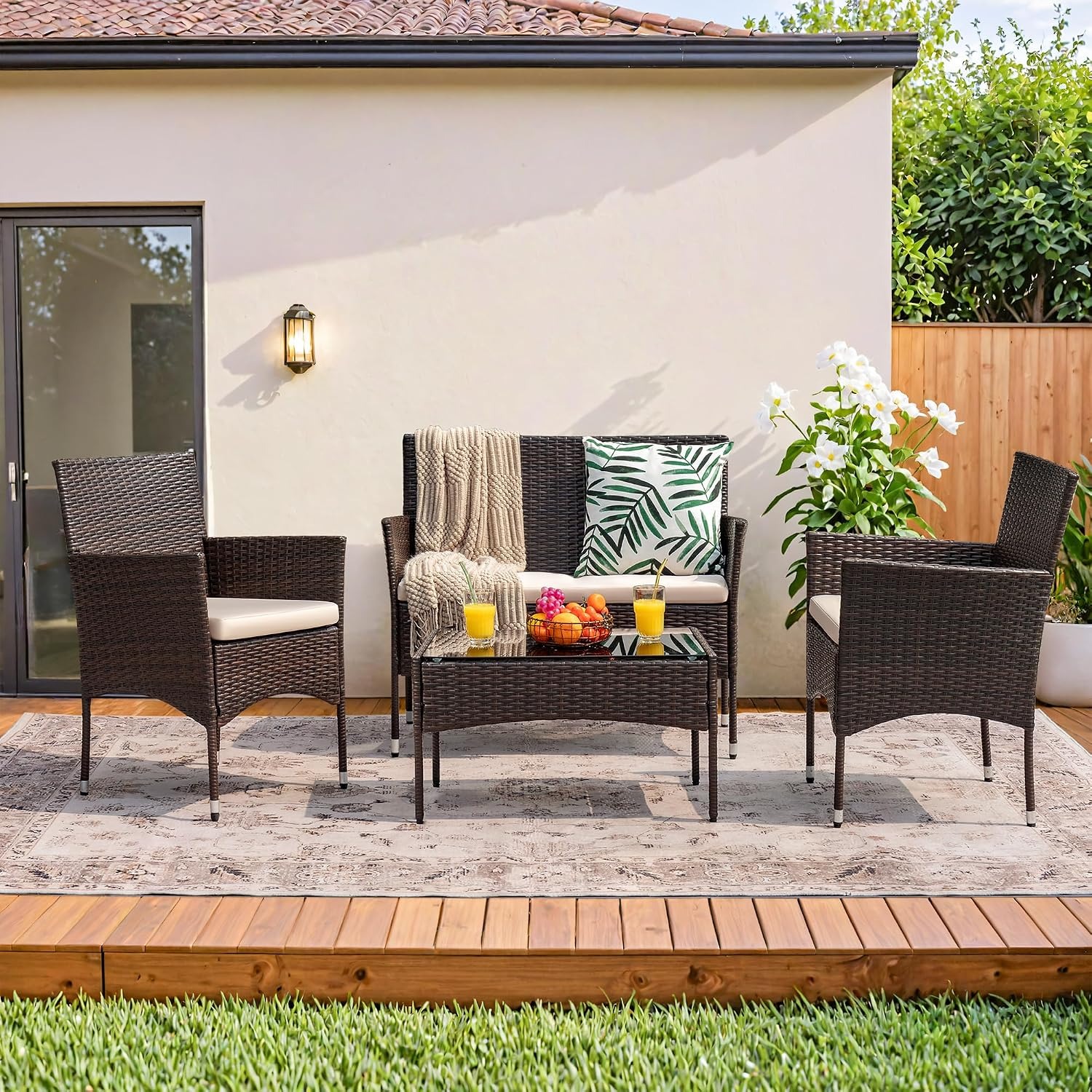 Homall Four-Piece Wicker Patio Conversation Set: image 7